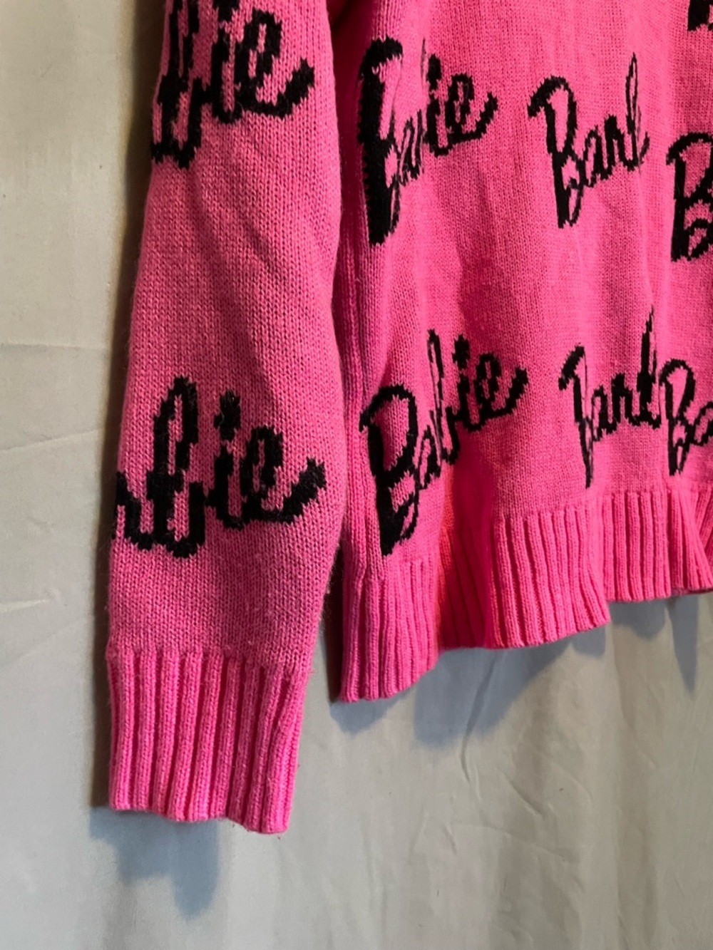 Barbie Printed Pink Crewneck Sweater with Black Script - Picture 2 of 5
